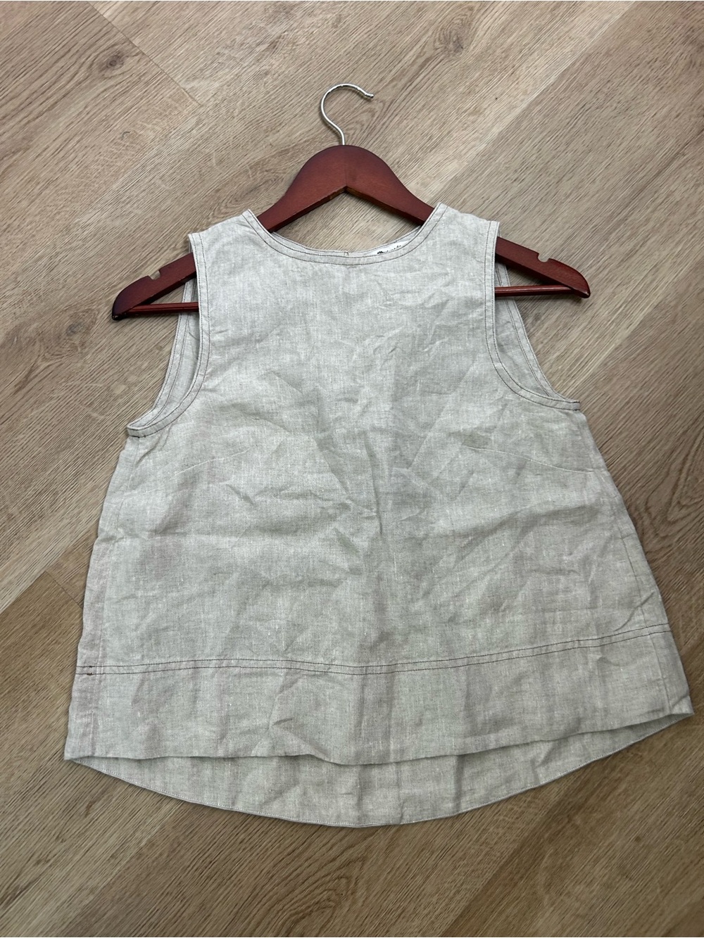 NWT Madewell 100% Linen Neutral Tan Shell Top Contrast Stitching